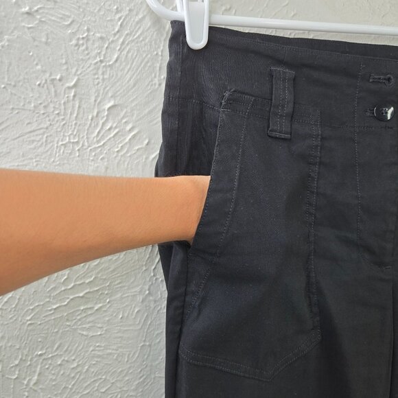 Maeve Wide Leg Pants 6 Linen Blend Black High Waisted Minimalist Crop Trousers - Picture 4 of 12